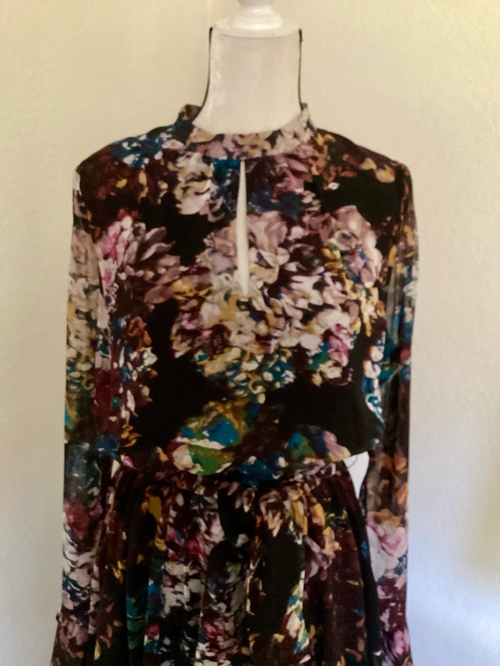 Who What Wear Black & Burgundy Dark Floral Printed Long Sleeve Midi Dress L - Picture 6 of 12